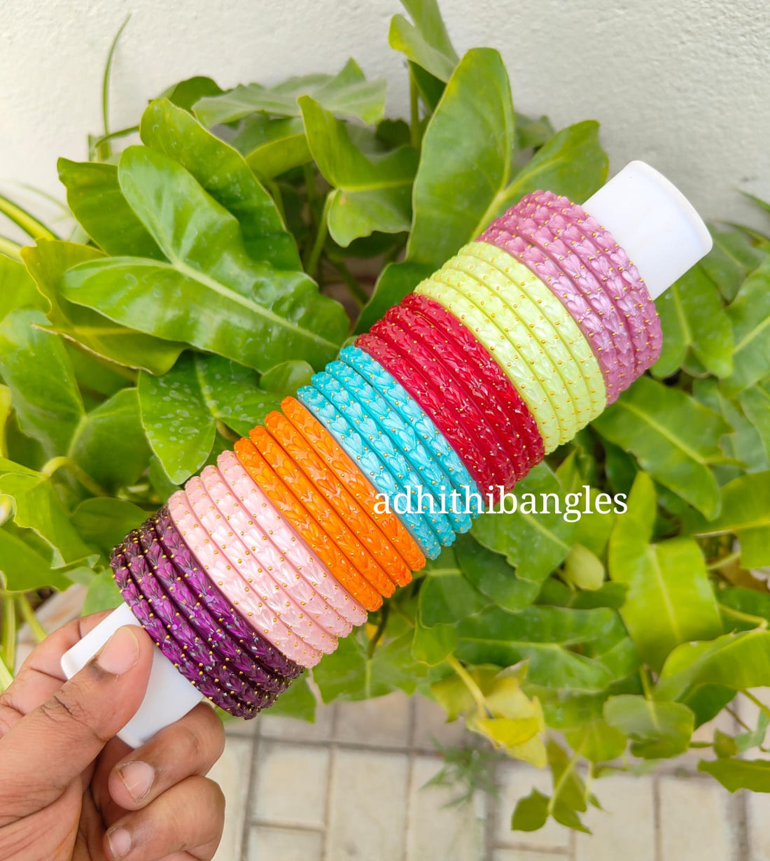 Crystal kada Plain heart model glass bangles -7 colour combo set "Plain Heart Model"