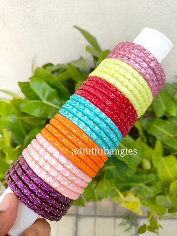 Crystal kada Plain heart model glass bangles -7 colour combo set "Plain Heart Model"