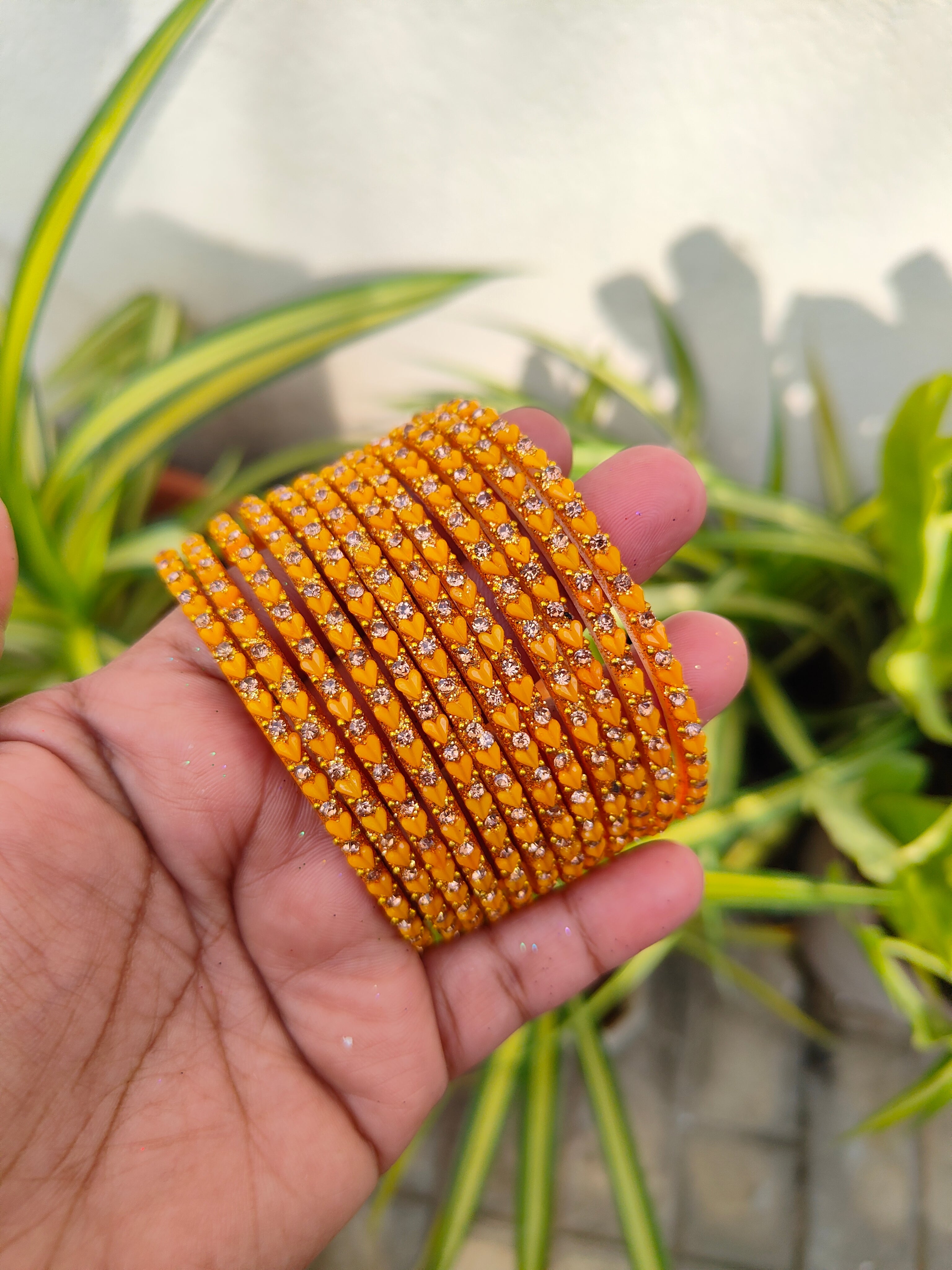 Heart Model Glass Bangles-Yellow