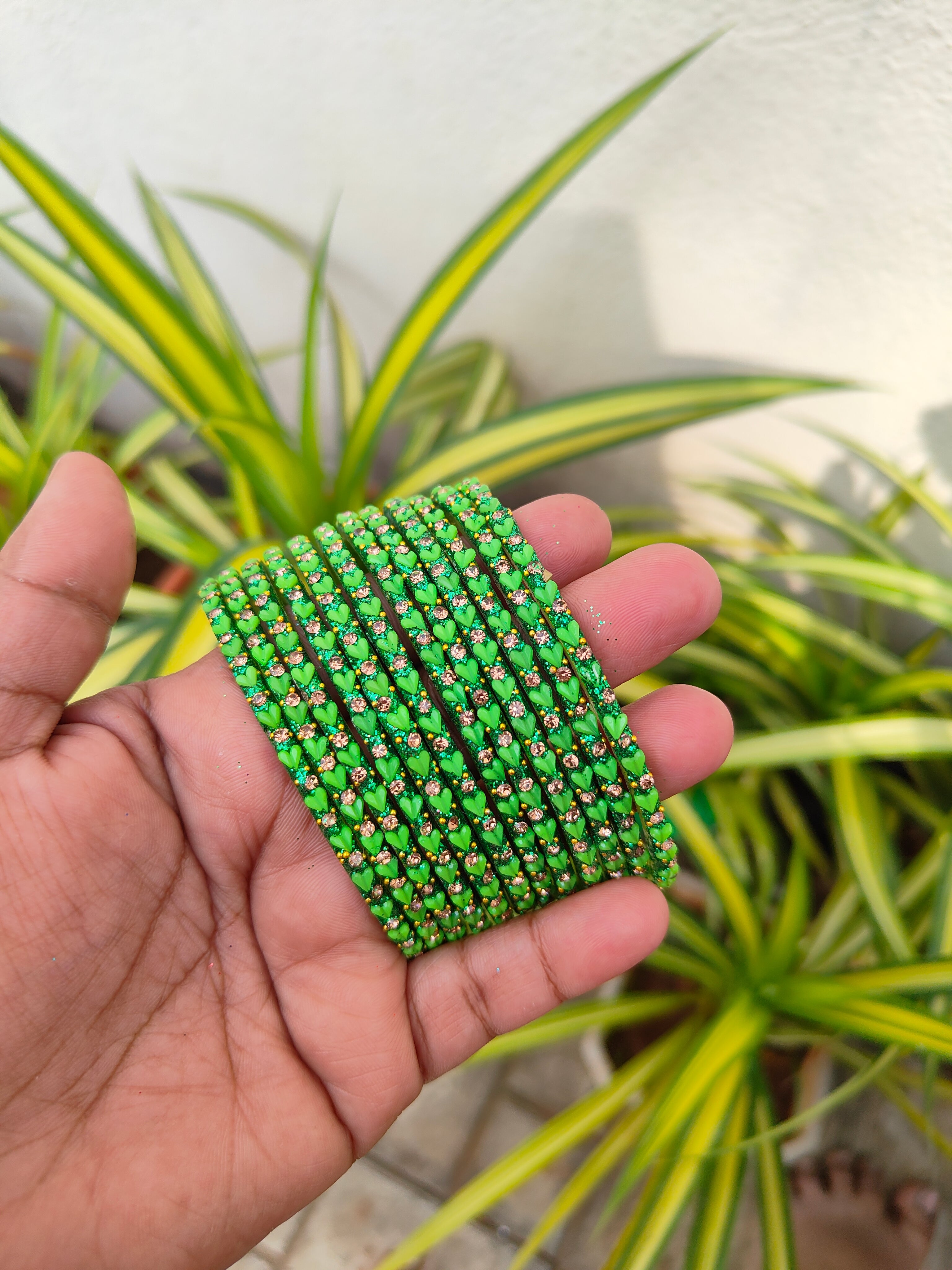 HEART model glass bangles -Light green-2.10 size