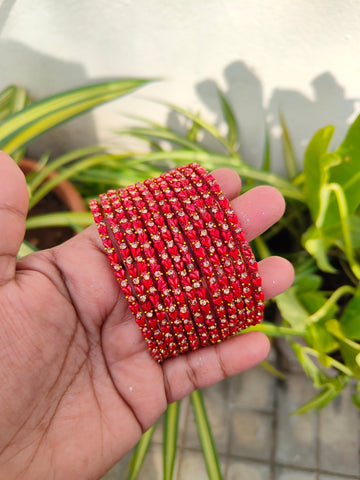 Heart Model Glass Bangles-Red