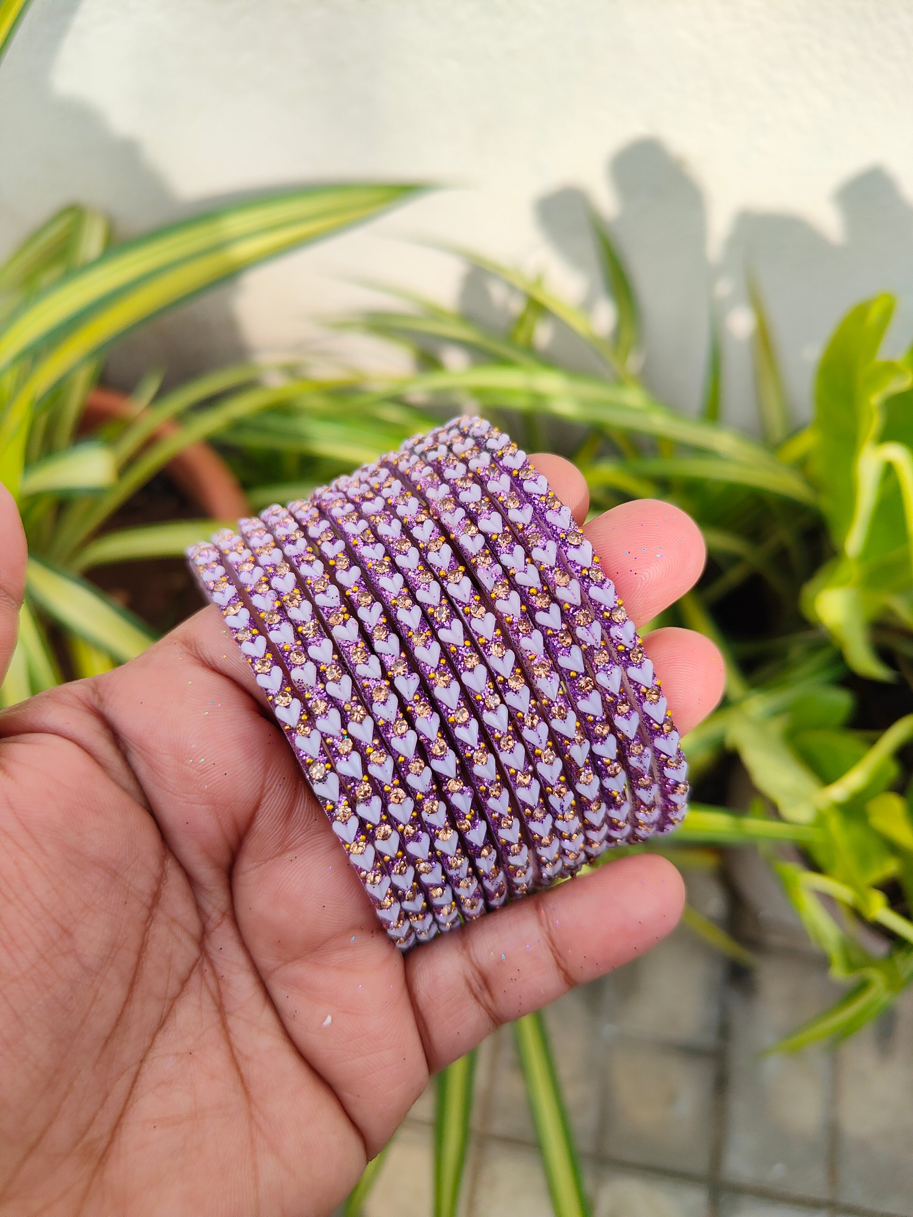 HEART model glass bangles -Lavender-2.10 size