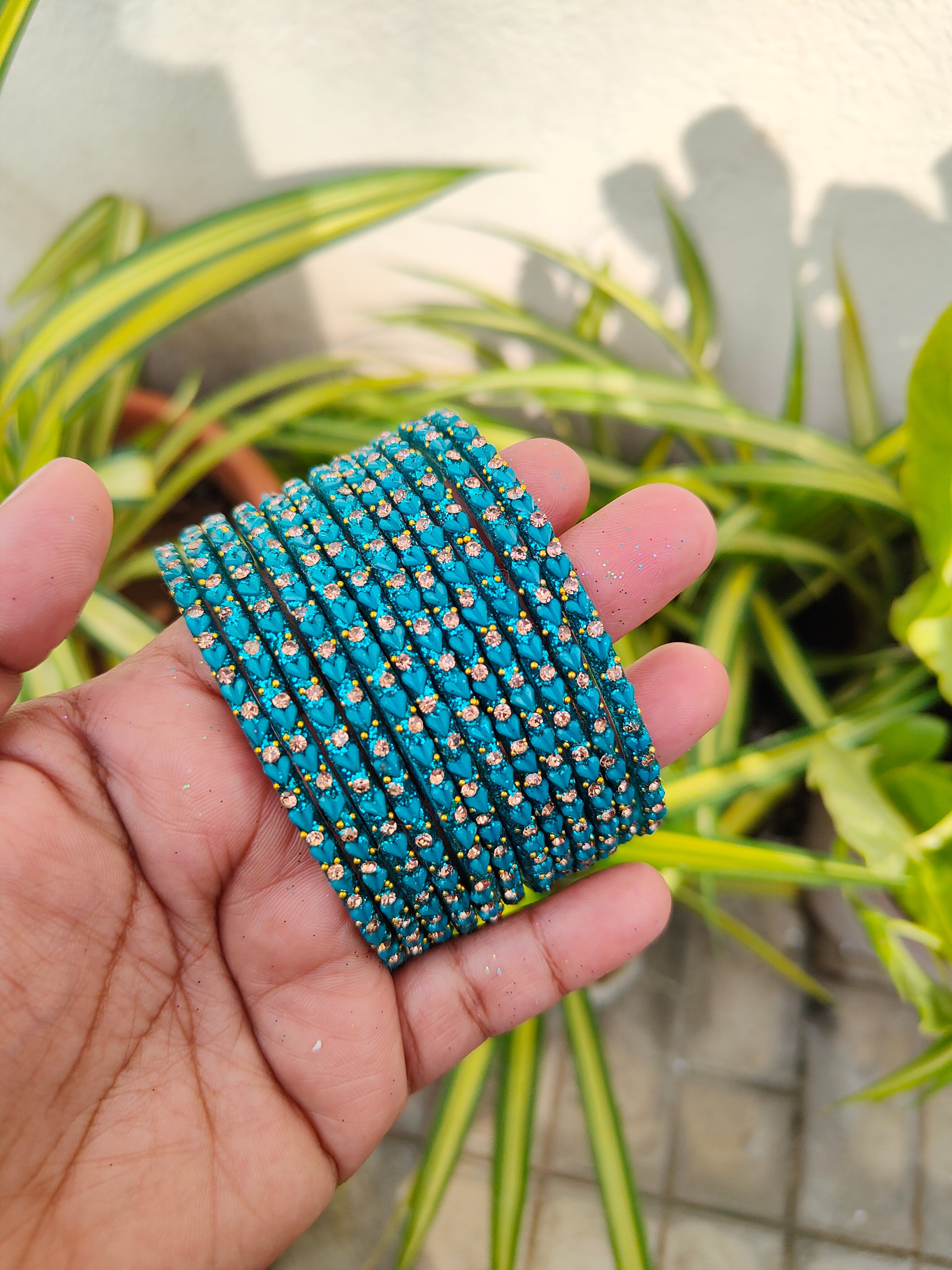 Heart Model Glass Bangles-Peacock Blue