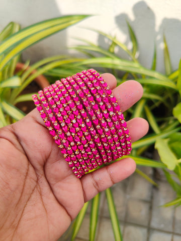 Heart Model Glass Bangles-Rani Pink