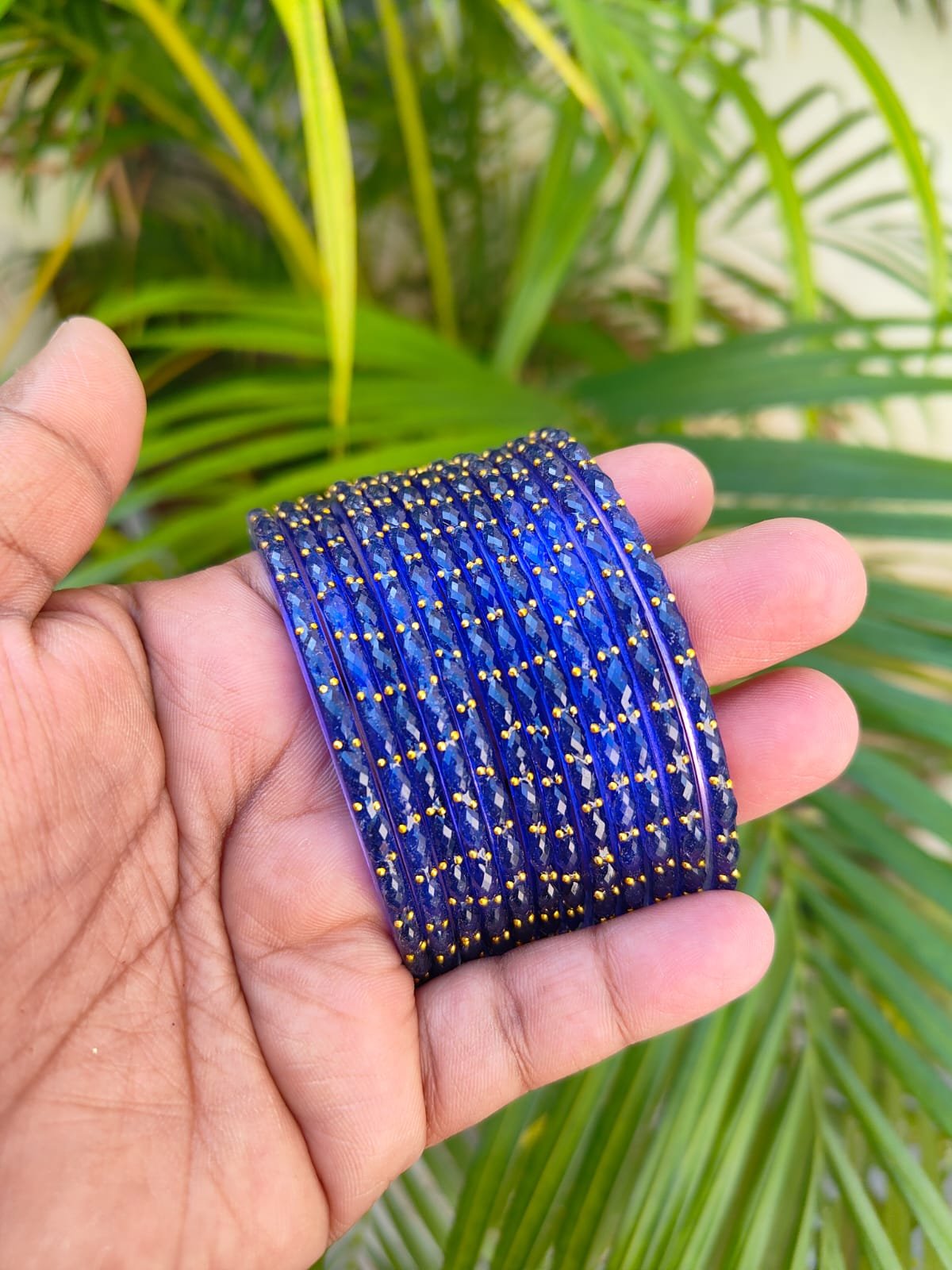 Crystal Raindrop Glass Bangles-Navy blue