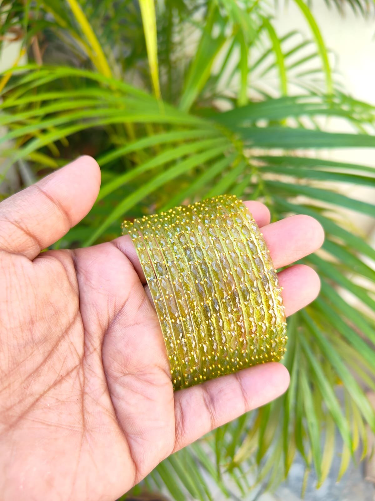 Crystal Raindrop Glass Bangles-Light green