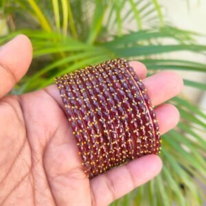 Crystal Raindrop Glass Bangles-Maroon