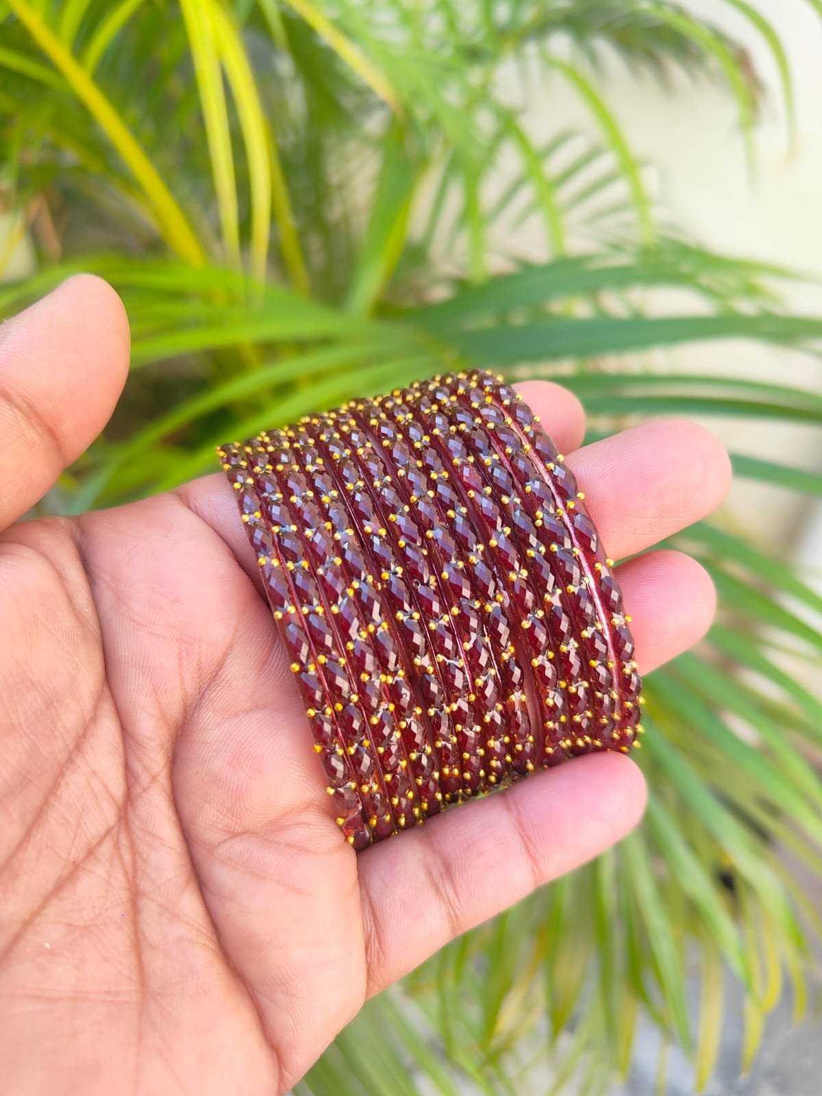 Crystal Raindrop Glass Bangles-Maroon