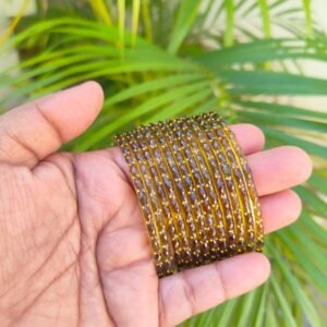 Crystal Raindrop Glass Bangles-Olive green
