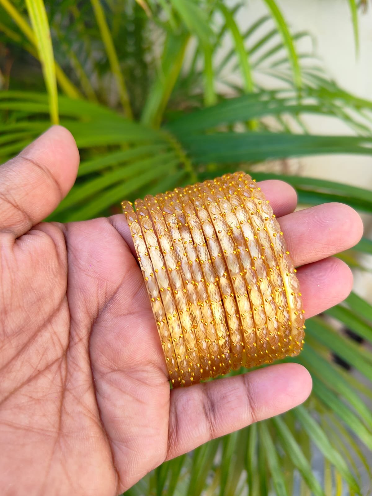 Crystal Raindrop Glass Bangles-Gold