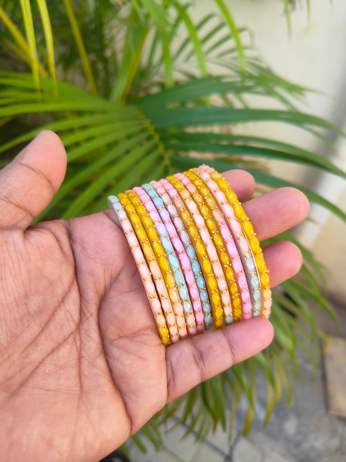 Crystal Raindrop Glass Bangles-Milky multicolour