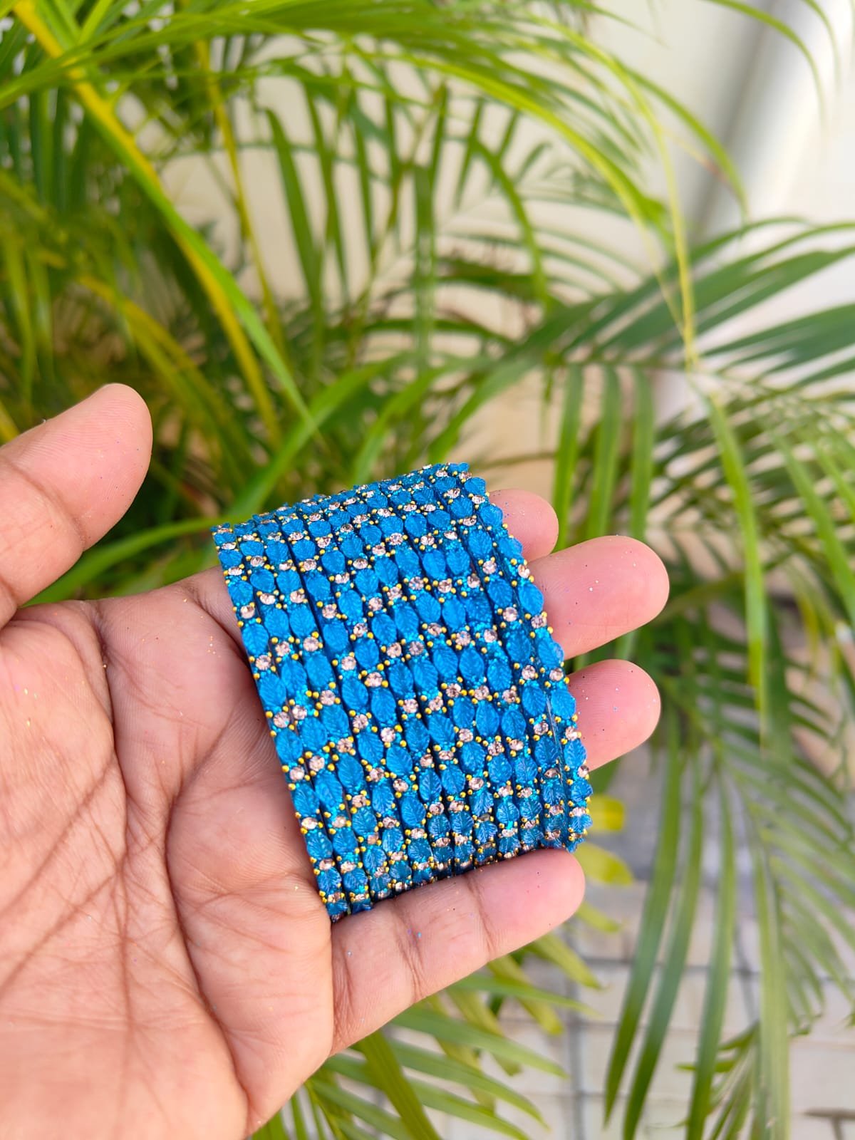 Leaf model glass bangles-Blue