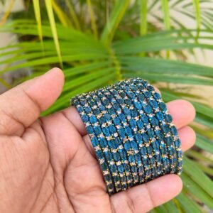 Leaf model glass bangles-Peacock blue