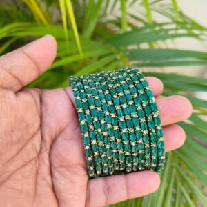 Leaf model glass bangles-Dark green