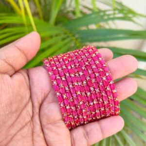 Leaf model glass bangles-Rani pink