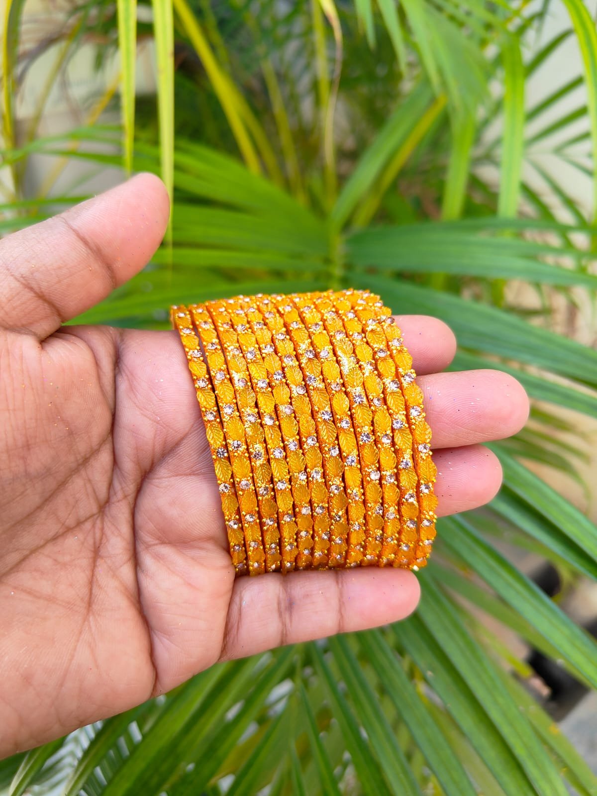 Leaf model glass bangles-Yellow