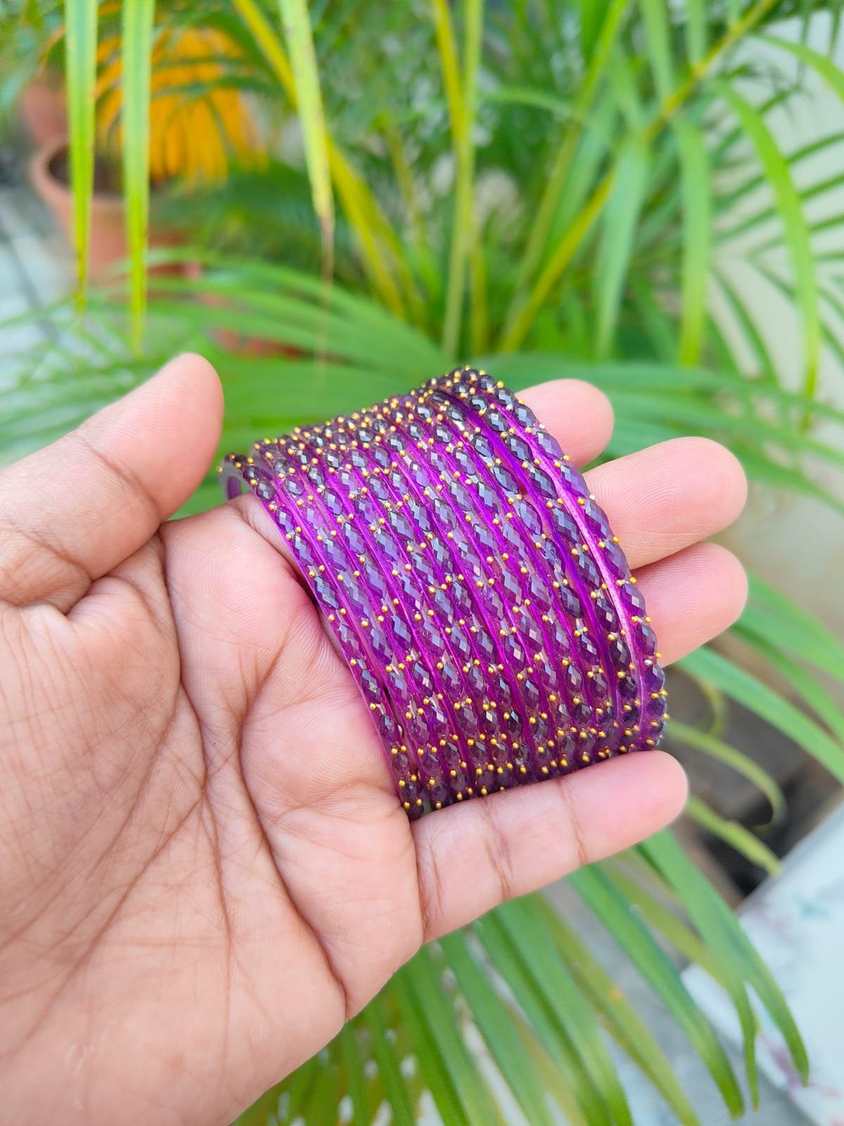Raindrop glass bangles (Purple)