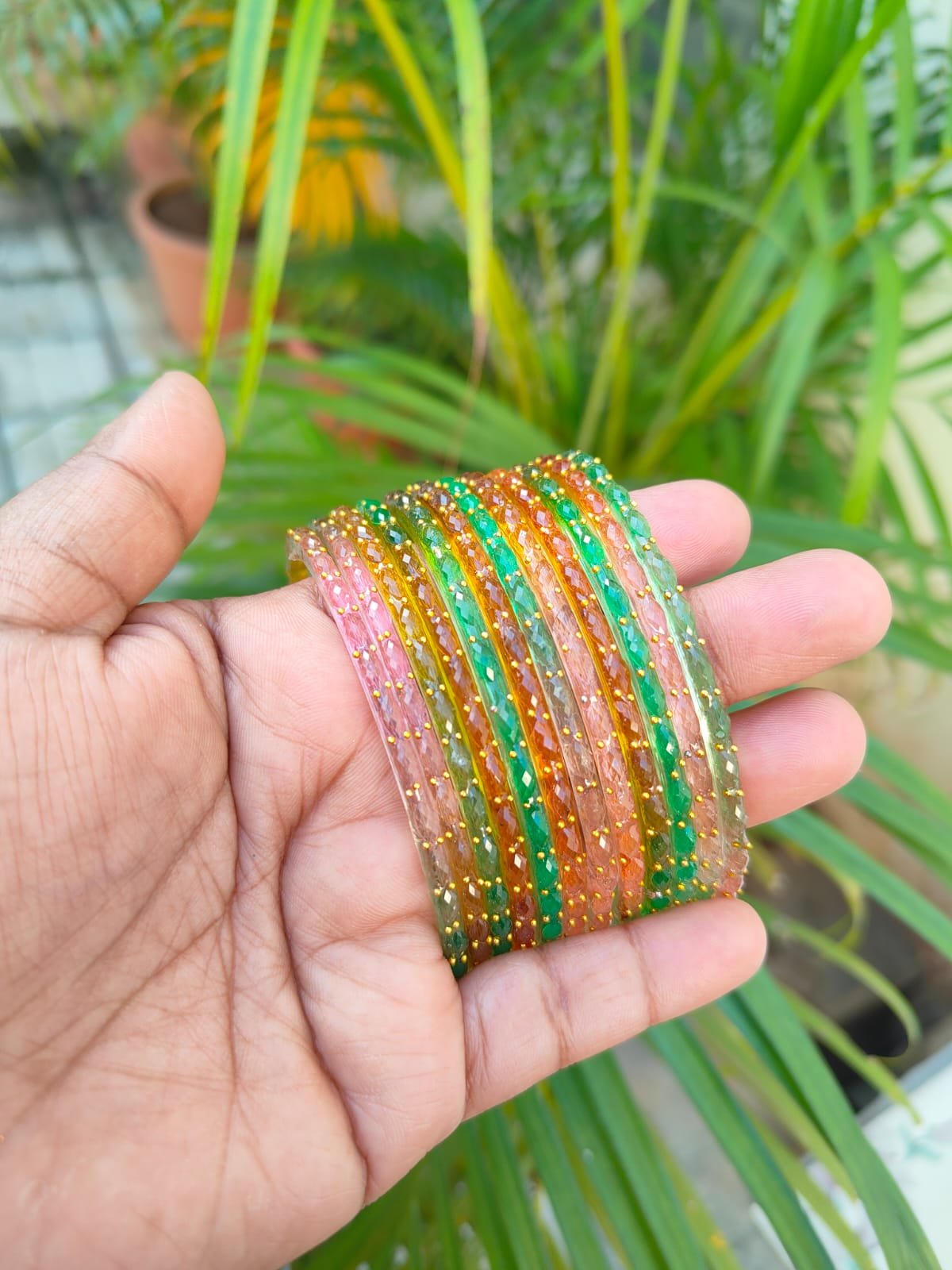 Raindrop glass bangles (Light multicolor)