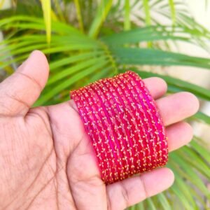 Crystal Raindrop glass bangles -Rani pink