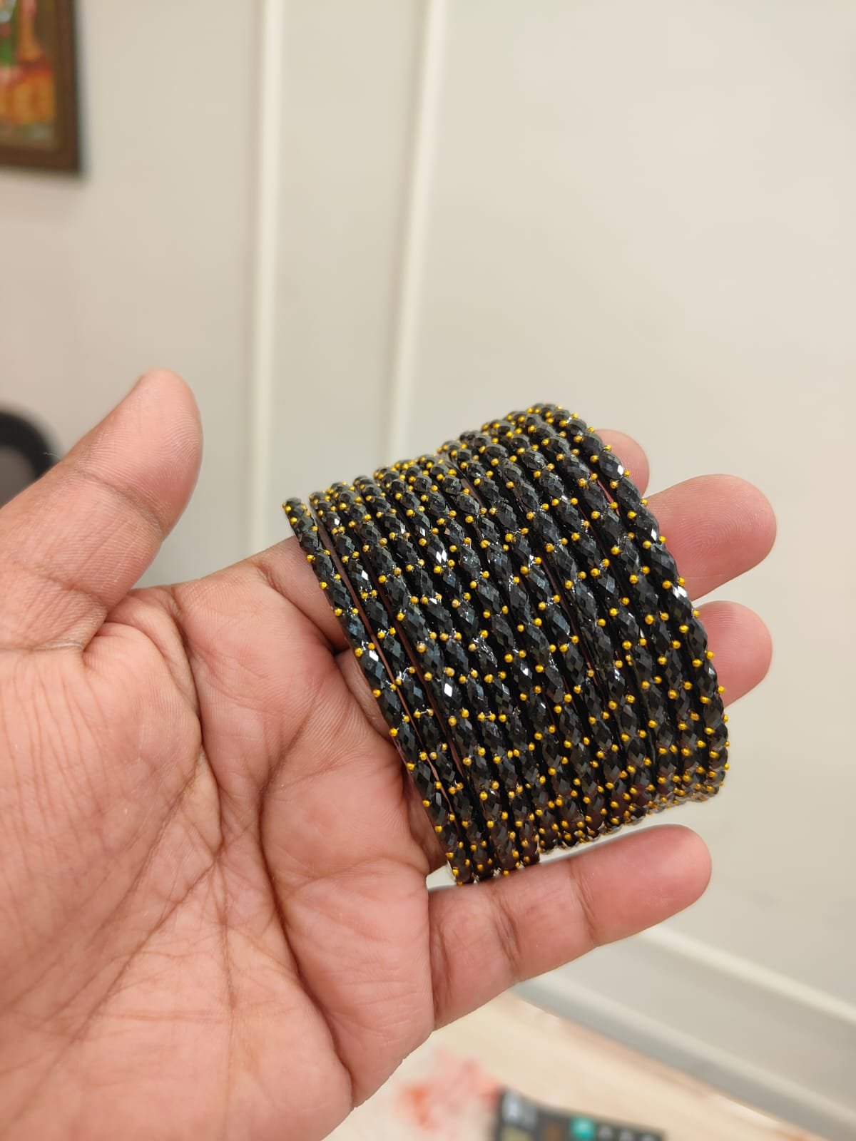 Crystal Raindrop glass bangles -Black