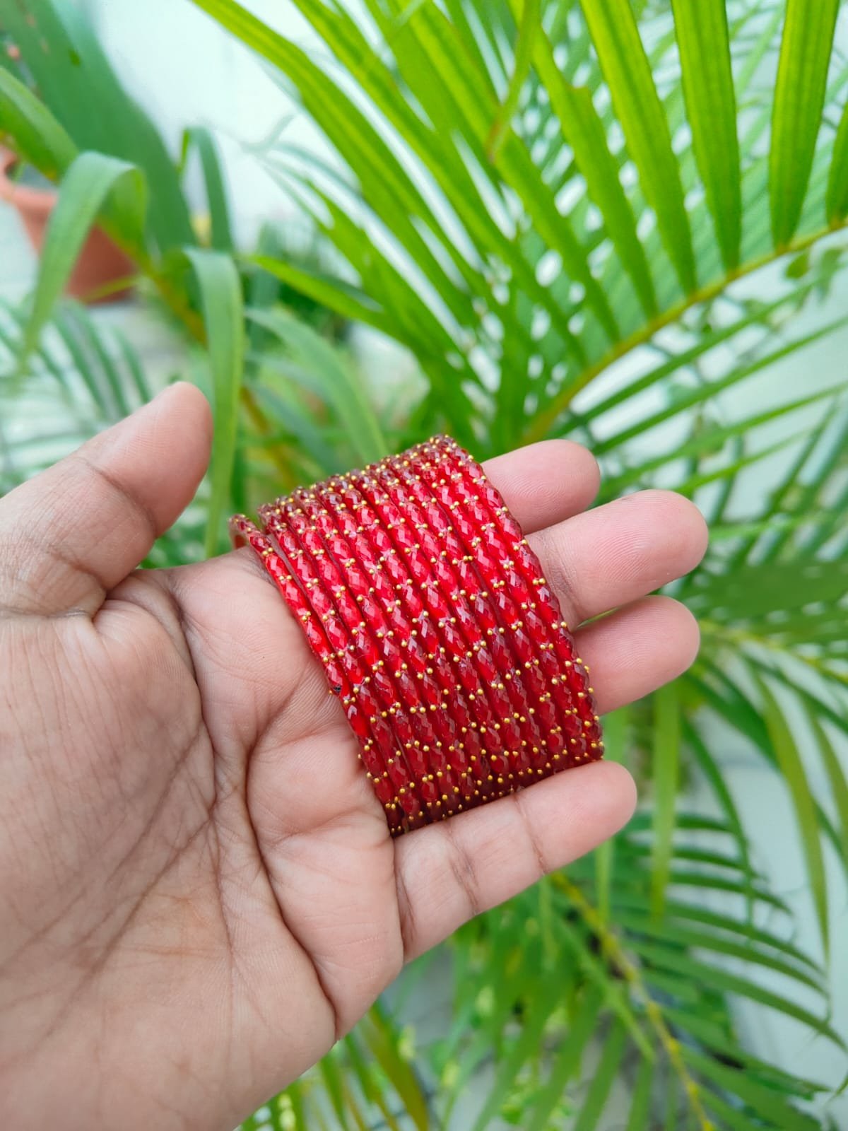 Crystal Raindrop glass bangles -Red
