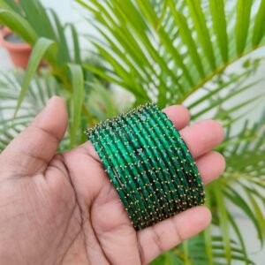 Crystal Raindrop glass bangles -Dark green